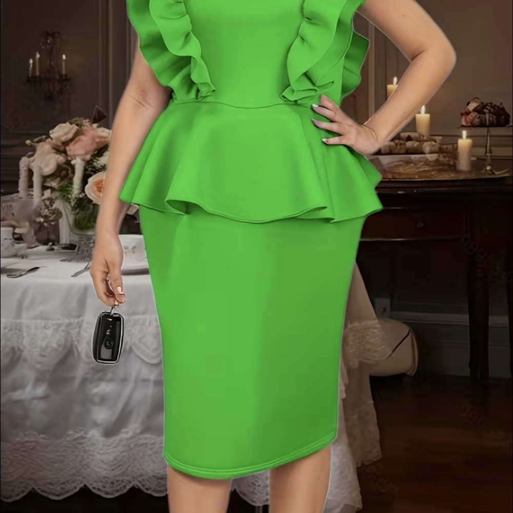 Chic Green Ruffle Peplum Dress